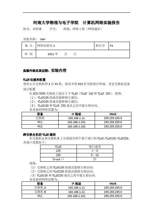 VLAN创建和配置