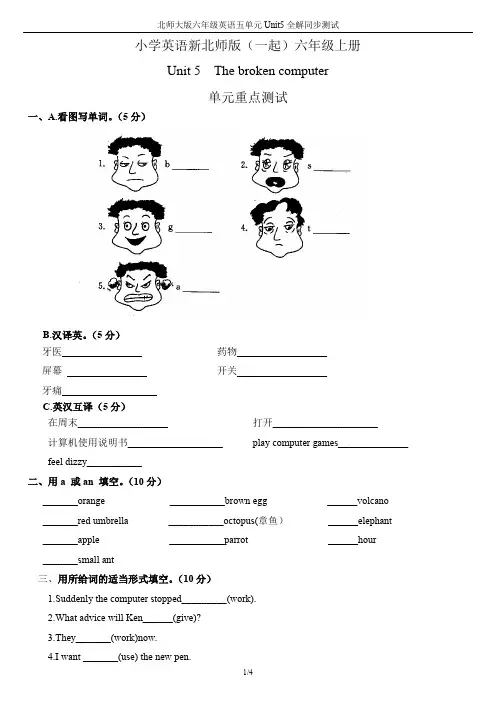 小学英语新北师版(一起)六年级上册Unit5 The broken computer……