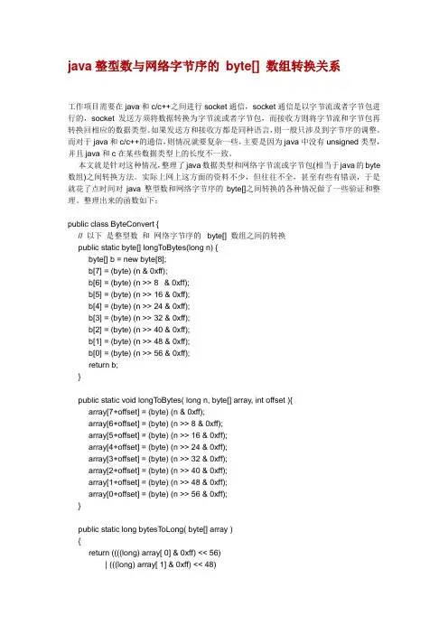 java整型数与网络字节序的 byte[] 数组转换关系