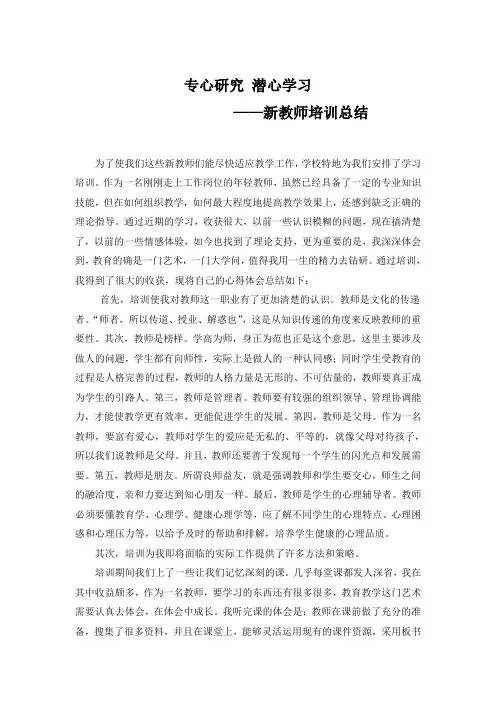 新教师培训个人总结