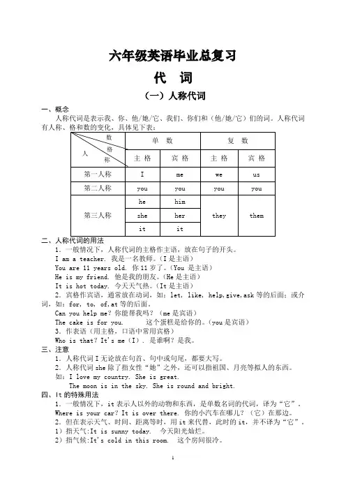 小学六年级英语毕业复习资料【代词】