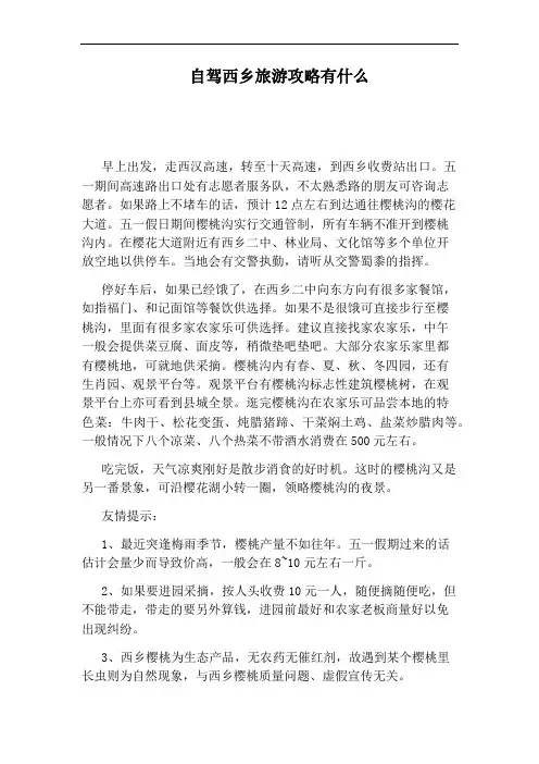 自驾西乡旅游攻略有什么