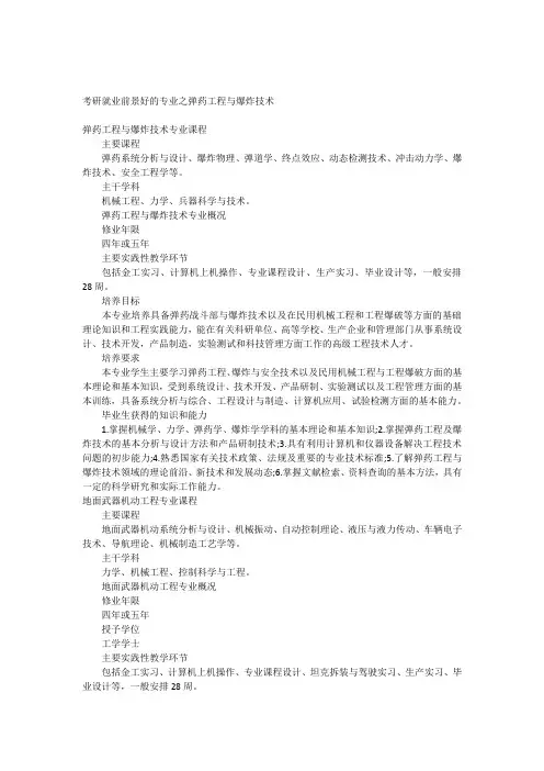考研就业前景好的专业之弹药工程与爆炸技术