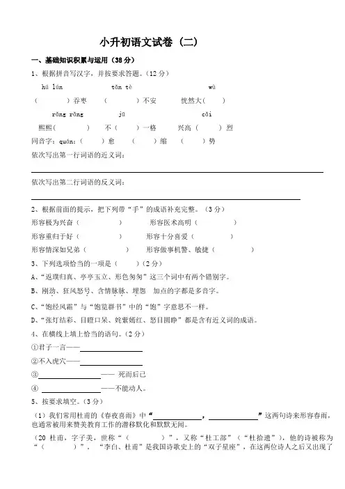小升初语文试卷(精品多套)
