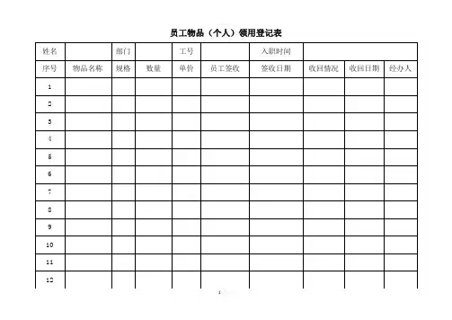 员工物品个人领用登记表