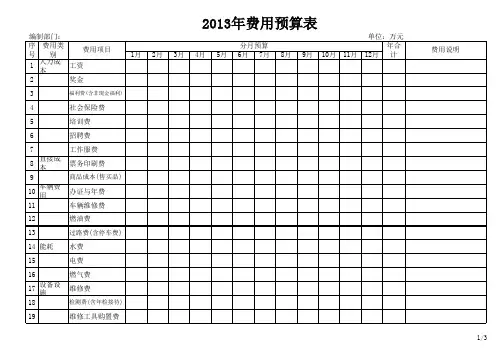 年度费用预算表