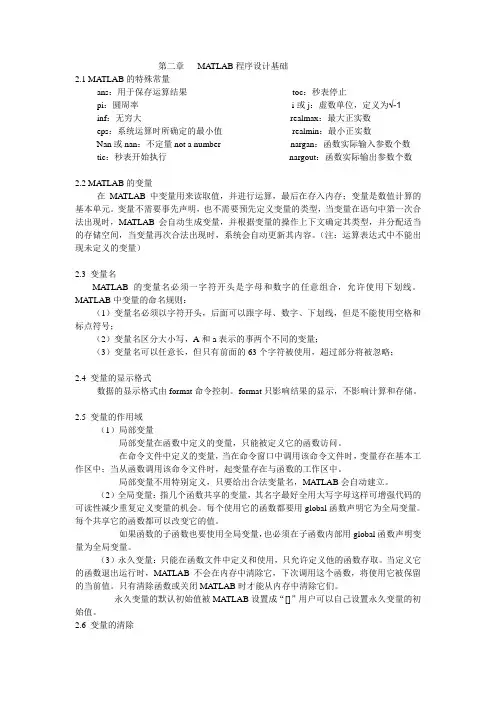 matlab基础教程第二章预习总结