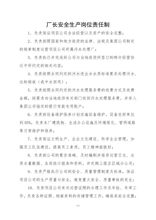 厂长安全生产责任制