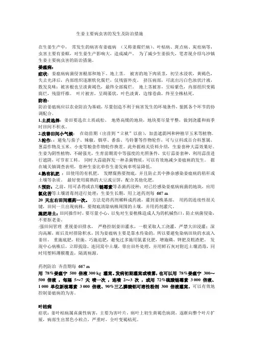 生姜主要病虫害的发生及防治措施