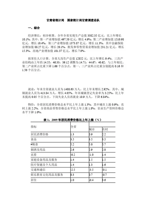 甘肃省2009年经济报告