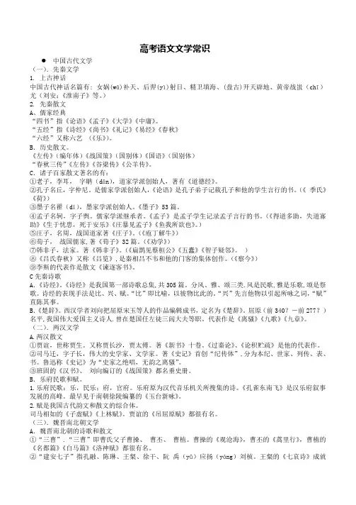 文科语文高考必备文学常识