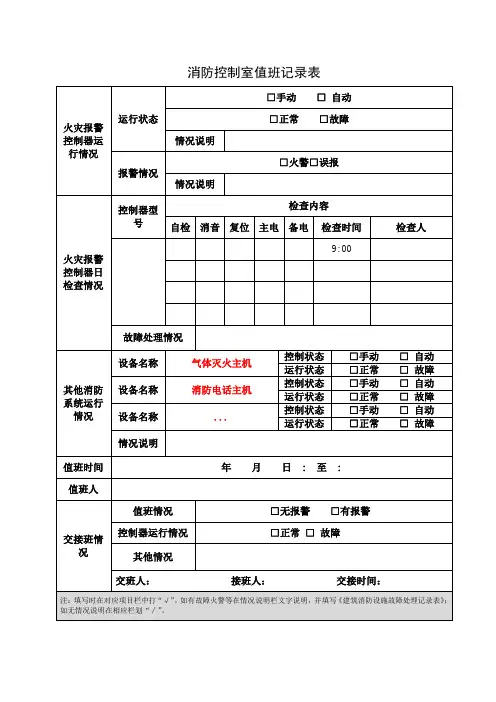 消防控制室值班记录表 2