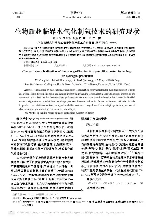 生物质超临界水气化制氢技术的研究现状_徐东海