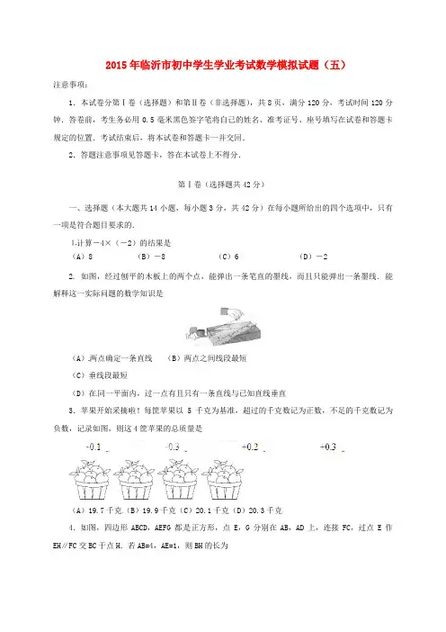 精选2015届中考数学模拟试题5