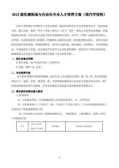 2015级机制专业现代学徒制人才培养方案