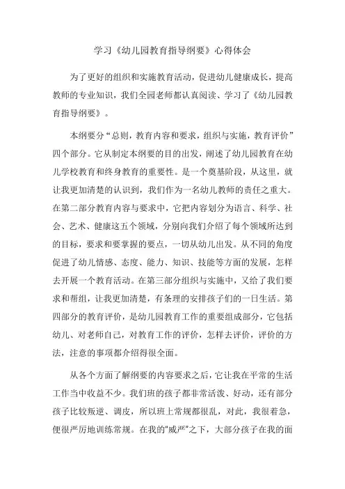 学习《幼儿园教育指导纲要》心得体会 2