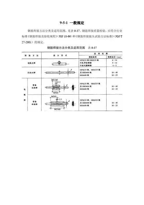 钢筋焊接方法分类及适用范围