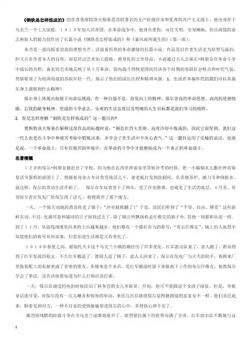 《钢铁是怎样炼成的》名著导读