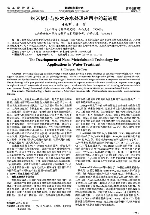纳米材料与技术在水处理应用中的新进展