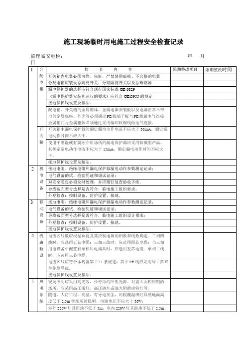 施工现场临时用电安全检查记录