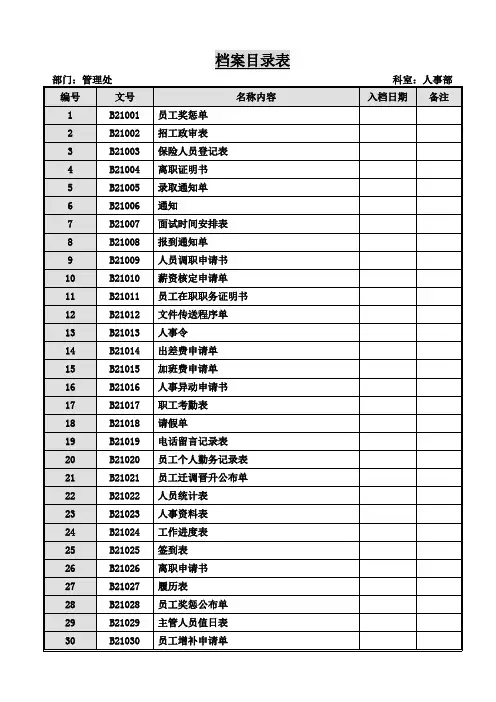 档案目录表DOC模板
