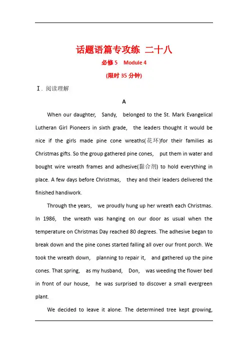 2021版英语全能大一轮复习外研版话题语篇专攻练 二十八 必修5 Module 4 Carnival