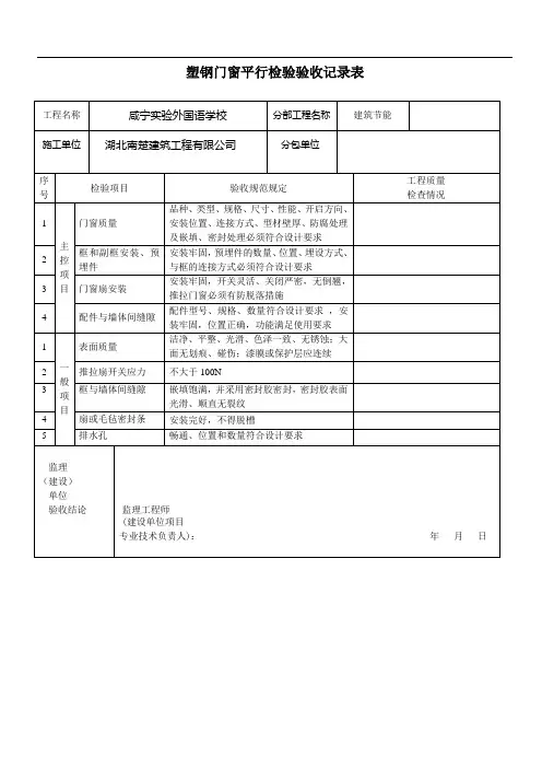 塑钢门窗工程质量检查表