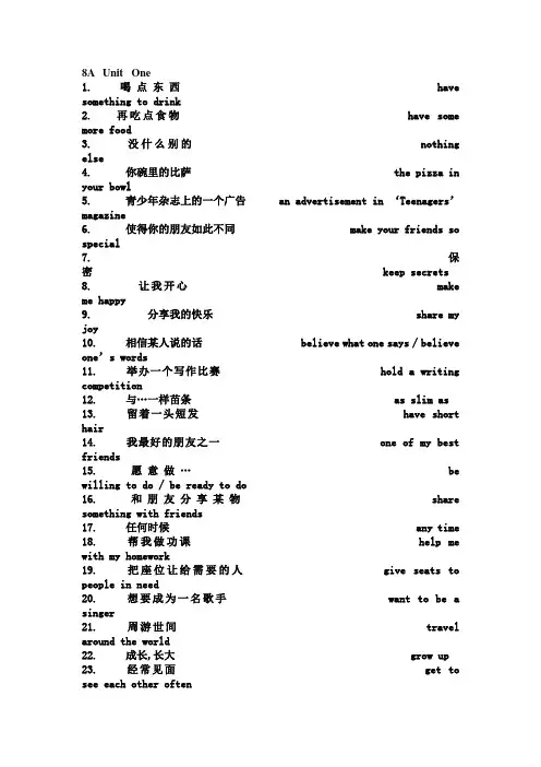 牛津英语8A unit1单词