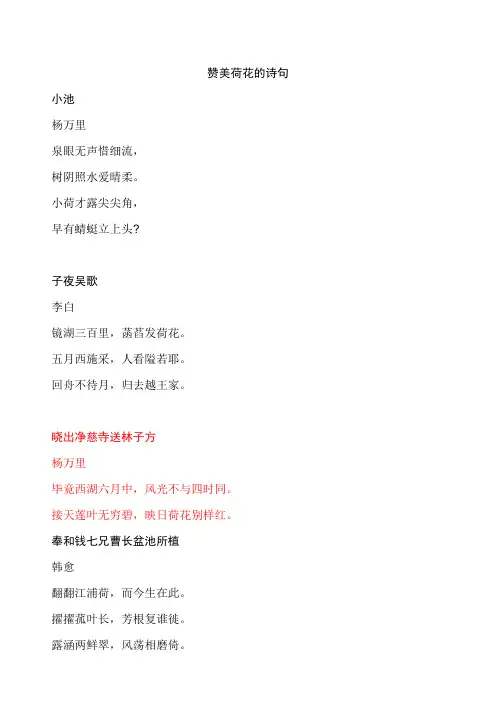 赞美荷花的诗句