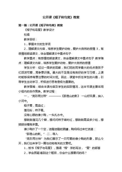 公开课《帽子和鸟窝》教案