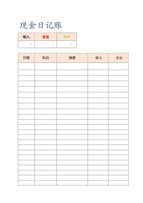 最新现金日记账(金额自动计算)excel模板最新