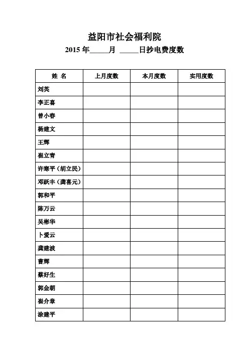水电费表格
