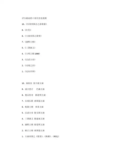 评分最高的十部历史电视剧