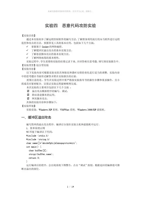 实验四 恶意代码实验