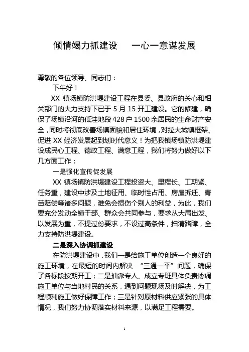 防洪堤建设表态发言材料