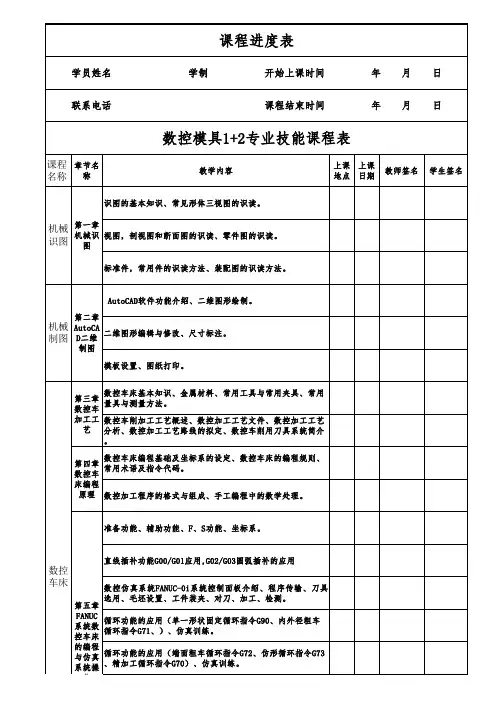 模具设计与制造1+2专业技能课程表