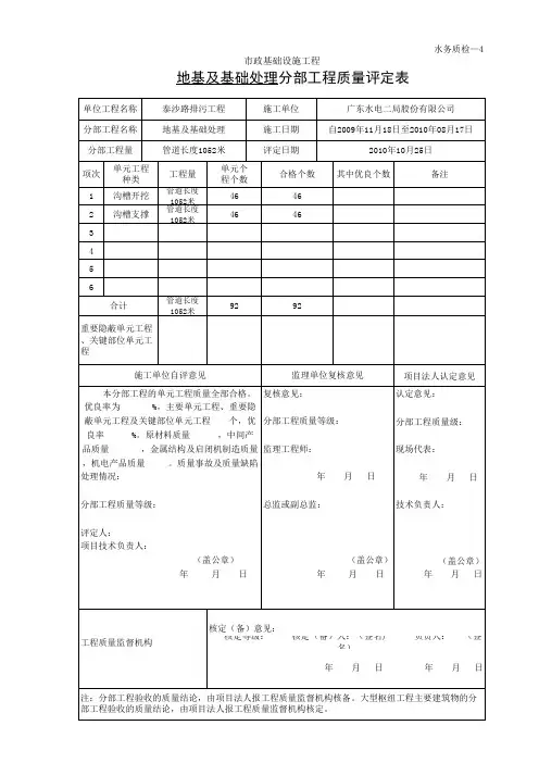 分部工程质量评定表