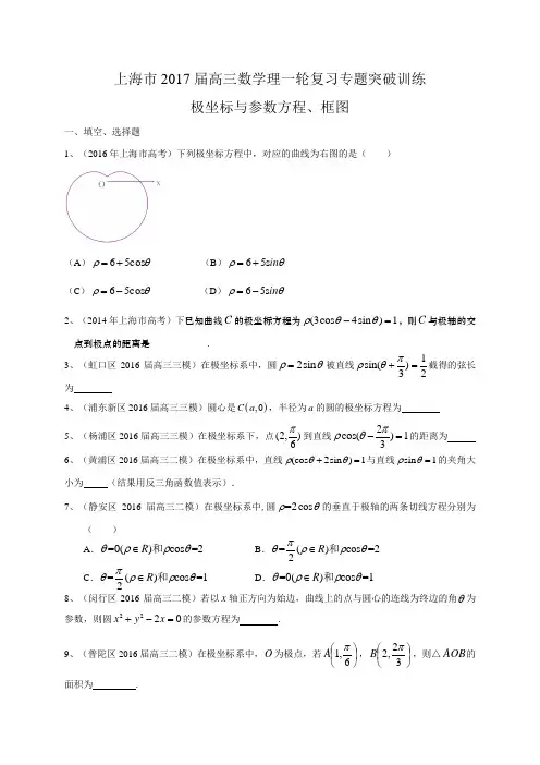 上海市2017届高三数学理一轮复习专题突破训练：极坐标与参数方程、框图