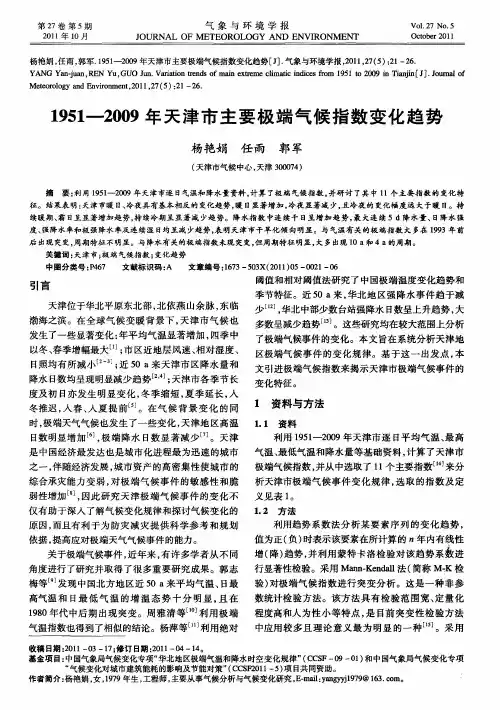 1951—2009年天津市主要极端气候指数变化趋势