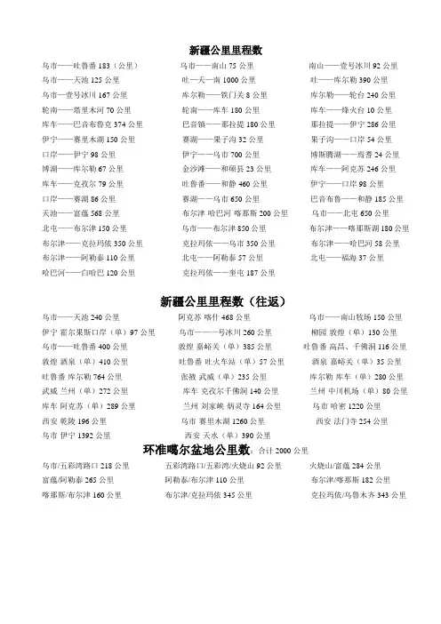 最新新疆旅游公路里程表