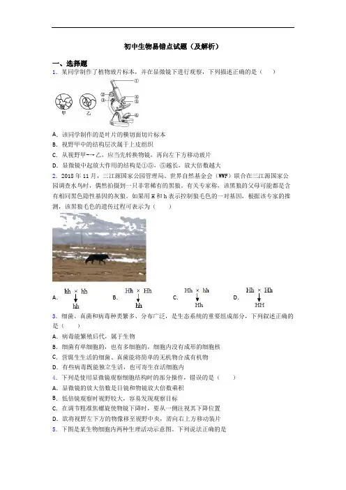初中生物易错点试题(及解析)