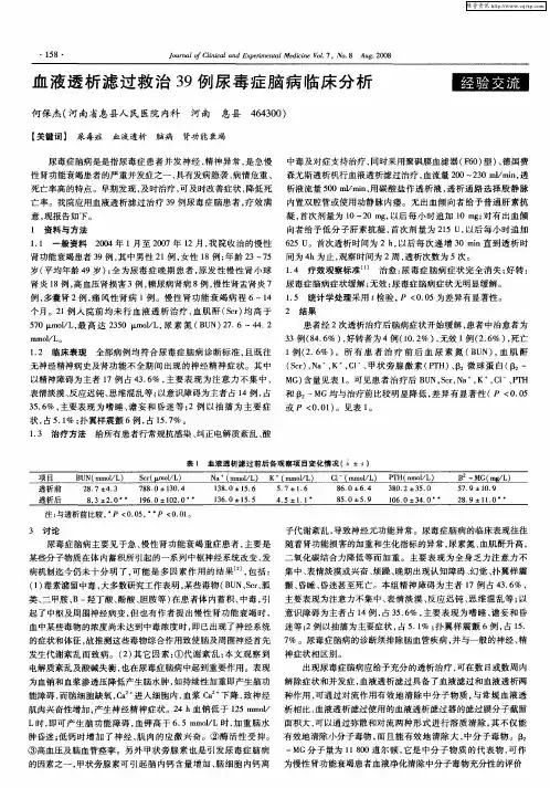血液透析滤过救治39例尿毒症脑病临床分析