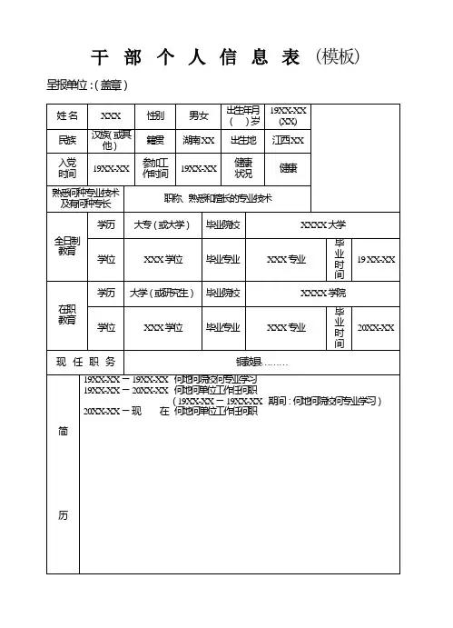模板-干部个人信息采集表
