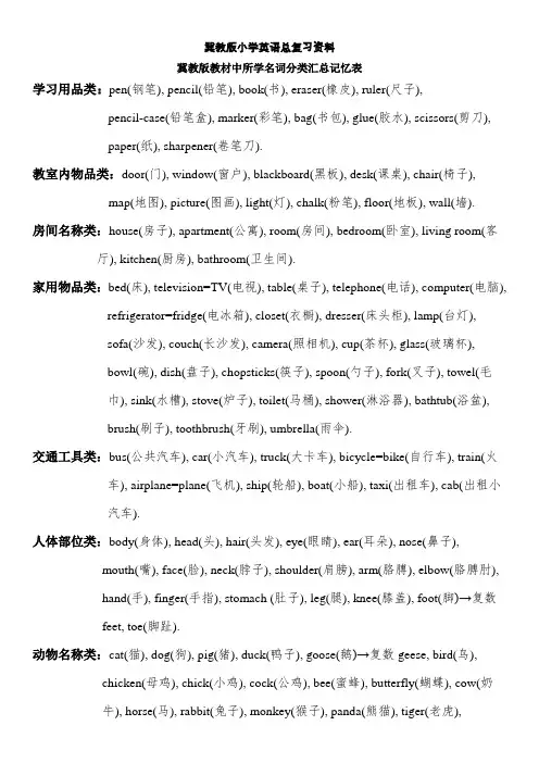 冀教版小学六年级英语总复习资料