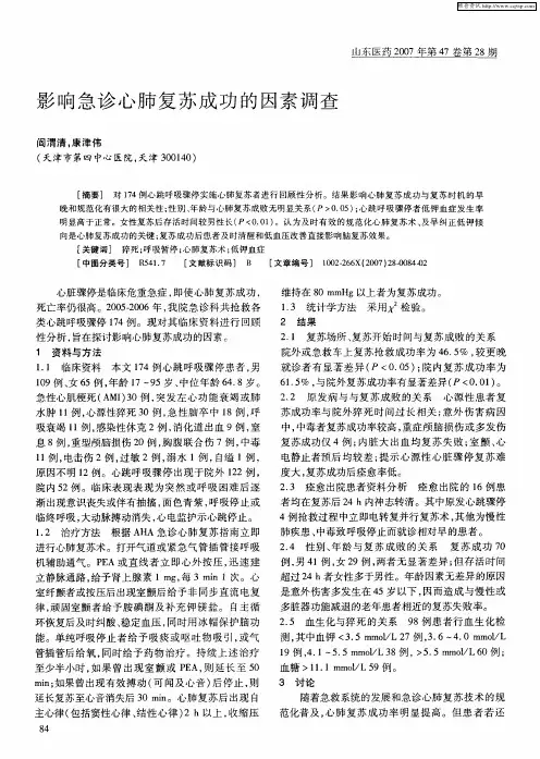 影响急诊心肺复苏成功的因素调查