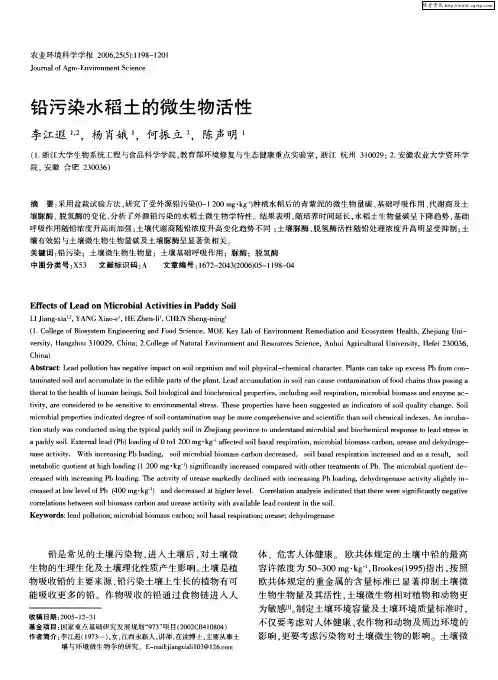 铅污染水稻土的微生物活性