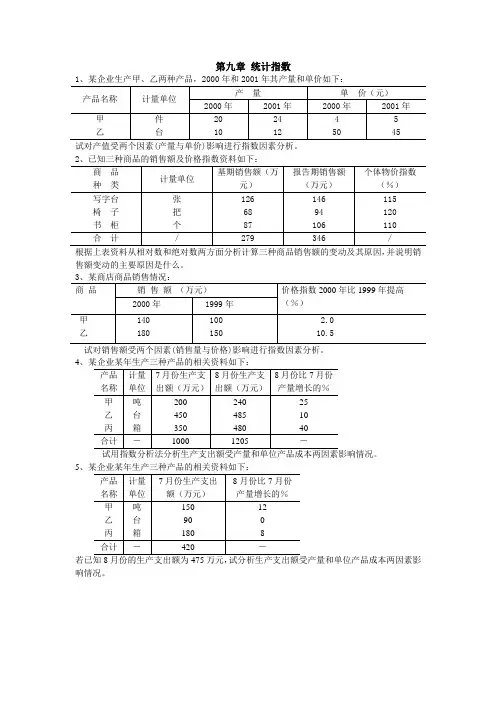 第九章  统计学习题集 统计指数