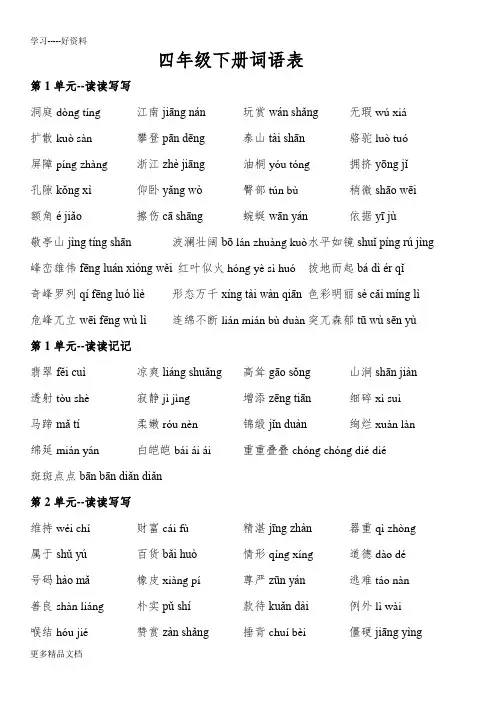 人教版小学语文四年级下册词语表(带拼音)汇编