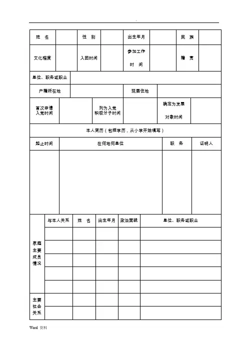 《入党积极分子培养考察登记表》空表(表格)