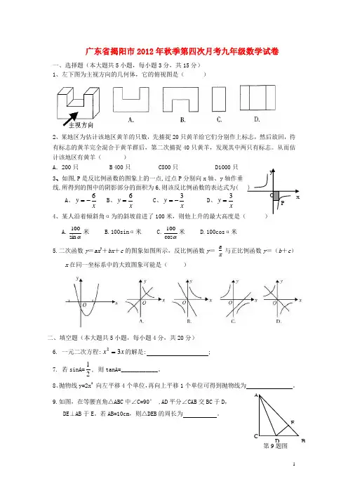 广东省揭阳市2012年秋季九年级数学第四次月考试卷 北师大版